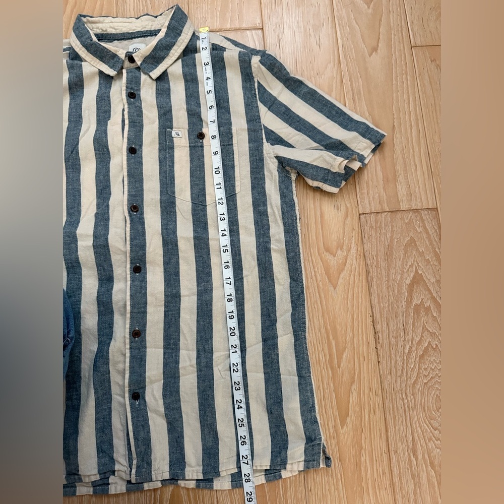 Quicksilver mens short sleeve cabana stripe button down beachy coastal Lagenlook - Picture 5 of 9